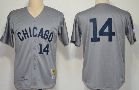 Chicago Cubs #14 Ernie Banks 1969 Gray Wool Throwback Jersey