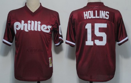 Philadelphia Phillies #15 Dave Hollins Mesh Batting Practice Red Throwback Jersey