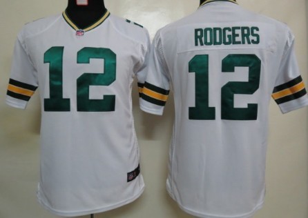 Nike Green Bay Packers #12 Aaron Rodgers White Game Kids Jersey