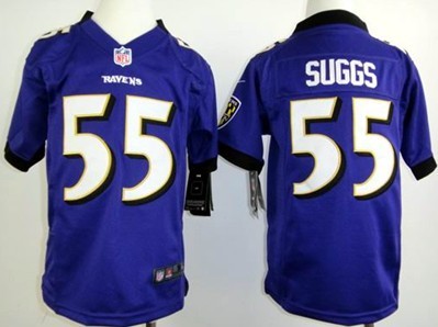 Nike Baltimore Ravens #55 Terrell Suggs Purple Game Kids Jersey