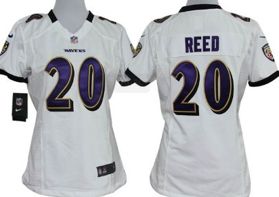 Nike Baltimore Ravens #20 Ed Reed White Game Womens Jersey