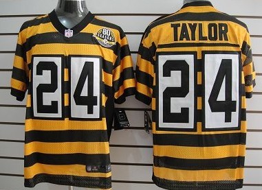 Nike Pittsburgh Steelers #24 Ike Taylor Yellow With Black Throwback 80TH Jersey