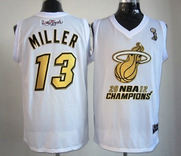 Miami Heat #13 Mike Miller 2012 NBA Finals Champions White With Gold Jersey