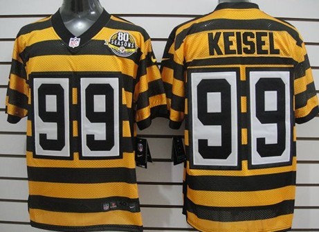 Nike Pittsburgh Steelers #99 Brett Keisel Yellow With Black Throwback 80TH Jersey