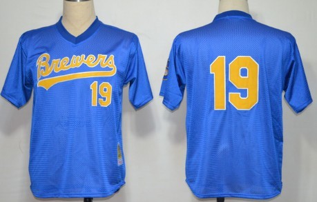 Milwaukee Brewers #19 Robin Yount Mesh Batting Practice Blue Throwback Jersey