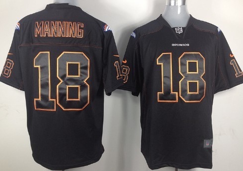 Nike Denver Broncos #18 Peyton Manning Lights Out Black Game Jersey