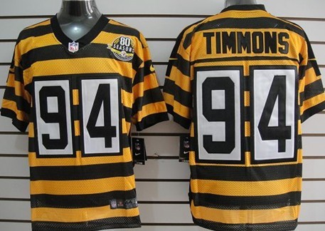 Nike Pittsburgh Steelers #94 Lawrence Timmons Yellow With Black Throwback 80TH Jersey