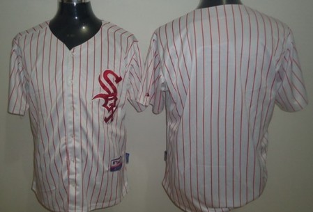 Chicago White Sox Blank White With Red Pinstripe Jersey