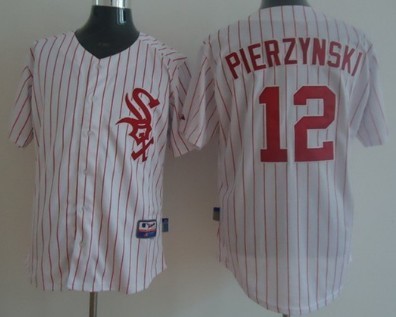 Chicago White Sox #12 A.J. Pierzynski White With Red Pinstripe Jersey