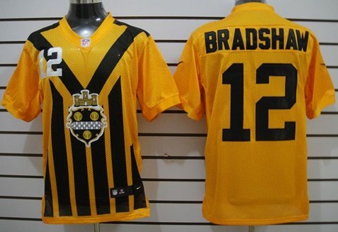 Nike Pittsburgh Steelers #12 Terry Bradshaw 1933 Yellow Throwback Jersey