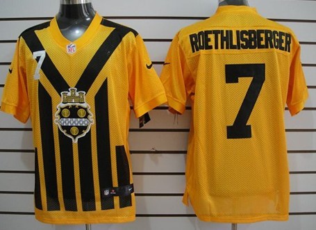 Nike Pittsburgh Steelers #7 Ben Roethlisberger 1933 Yellow Throwback Jersey