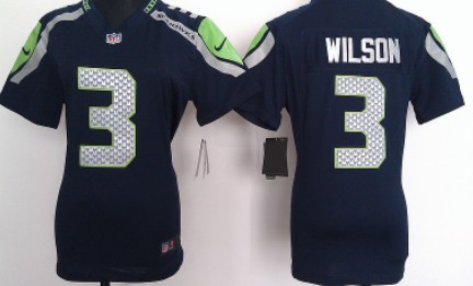 Nike Seattle Seahawks #3 Russell Wilson Navy Blue Game Womens Jersey