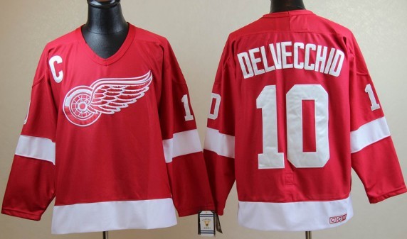 Detroit Red Wings #10 Alex Delvecchio Red Throwback CCM Jersey