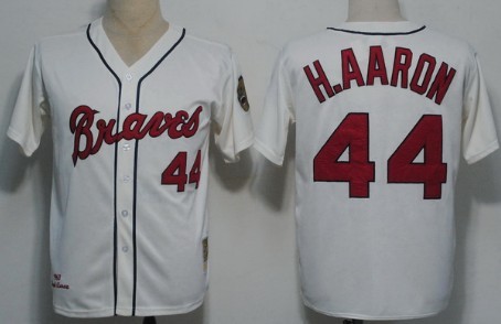 Atlanta Braves #44 Hank Aaron Cream Throwback Jersey