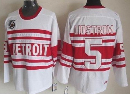 Detroit Red Wings #5 Nicklas Lidstrom White 75TH Throwback CCM Jersey