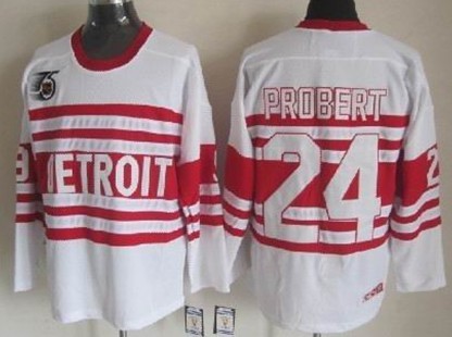 Detroit Red Wings #24 Bob Probert White 75TH Throwback CCM Jersey
