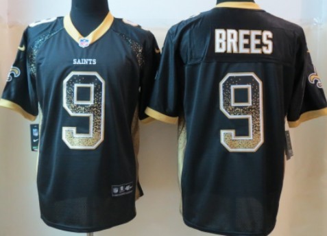 Nike New Orleans Saints #9 Drew Brees 2013 Drift Fashion Black Elite Jersey