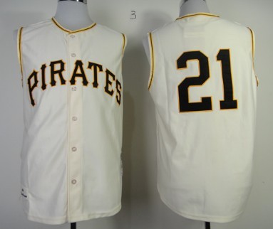 Pittsburgh Pirates #21 Roberto Clemente 1960 Cream Vest Throwback Jersey