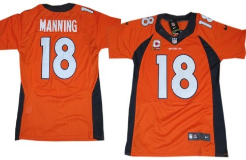 Nike Denver Broncos #18 Peyton Manning 2013 Orange C Patch Elite Jersey