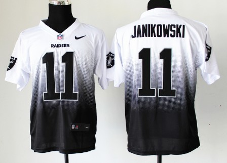 Nike Oakland Raiders #11 Sebastian Janikowski White/Black Fadeaway Elite Jersey