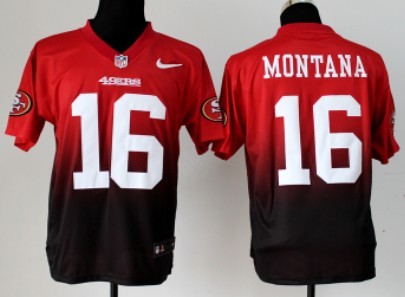 Nike San Francisco 49ers #16 Joe Montana Red/Black Fadeaway Elite Jersey