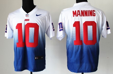 Nike New York Giants #10 Eli Manning White/Blue Fadeaway Elite Jersey