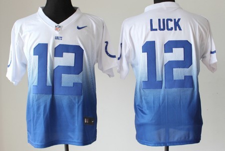 Nike Indianapolis Colts #12 Andrew Luck White/Blue Fadeaway Elite Jersey