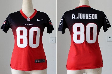 Nike Houston Texans #80 Andre Johnson Blue/Red Fadeaway Womens Jersey