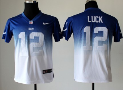 Nike Indianapolis Colts #12 Andrew Luck Blue/White Fadeaway Kids Jersey