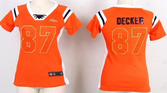 Nike Denver Broncos #87 Eric Decker Drilling Sequins Orange Womens Jersey