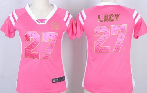 Nike Green Bay Packers #27 Eddie Lacy Drilling Sequins Pink Womens Jersey