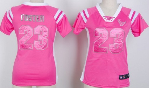 Nike Houston Texans #23 Arian Foster Drilling Sequins Pink Womens Jersey