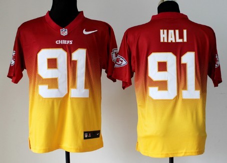 Nike Kansas City Chiefs #91 Tamba Hali Red/Yellow Fadeaway Elite Jersey