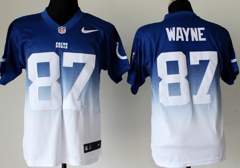 Nike Indianapolis Colts #87 Reggie Wayne Blue/White Fadeaway Elite Jersey