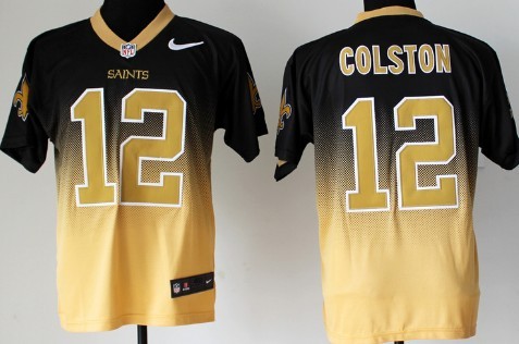 Nike New Orleans Saints #12 Marques Colston Black/Gold Fadeaway Elite Jersey