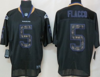 Nike Baltimore Ravens #5 Joe Flacco Lights Out Black Ornamented Elite Jersey