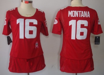 Nike San Francisco 49ers #16 Joe Montana Breast Cancer Awareness Red Womens Jersey