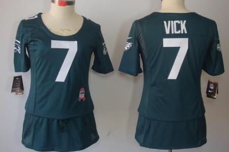 Nike Philadelphia Eagles #7 Michael Vick Breast Cancer Awareness Dark Green Womens Jersey