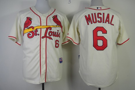 St. Louis Cardinals #6 Stan Musial Cream Cool Base Jersey