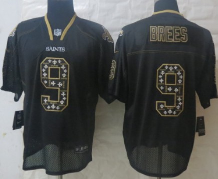Nike New Orleans Saints #9 Drew Brees Lights Out Black Ornamented Elite Jersey
