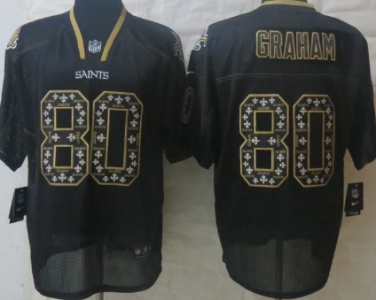 Nike New Orleans Saints #80 Jimmy Graham Lights Out Black Ornamented Elite Jersey