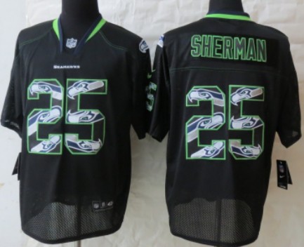 Nike Seattle Seahawks #25 Richard Sherman Lights Out Black Ornamented Elite Jersey