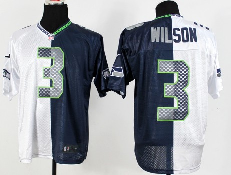 Nike Seattle Seahawks #3 Russell Wilson White/Navy Blue Two Tone Elite Jersey