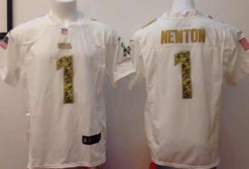 Nike Carolina Panthers #1 Cam Newton Salute to Service White Game Jersey