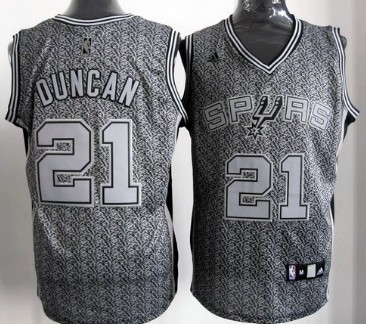 San Antonio Spurs #21 Tim Duncan Gray Static Fashion Jersey