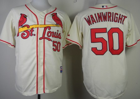 St. Louis Cardinals #50 Adam Wainwright Cream Jersey