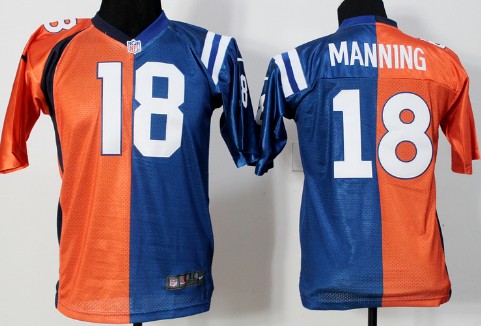 Nike Denver Broncos&Indianapolis Colts #18 Peyton Manning Orange/Blue Two Tone Kids Jersey