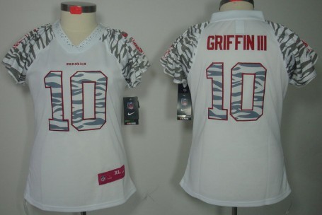Nike Washington Redskins #10 Robert Griffin III White Womens Zebra Field Flirt Jersey