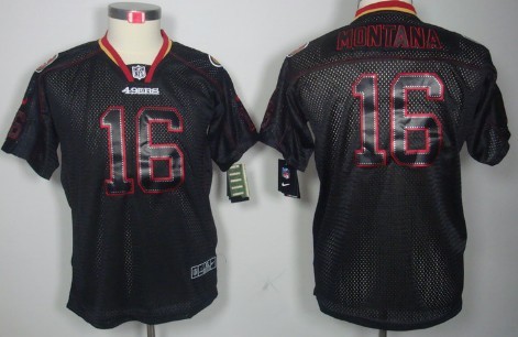Nike San Francisco 49ers #16 Joe Montana Lights Out Black Kids Jersey