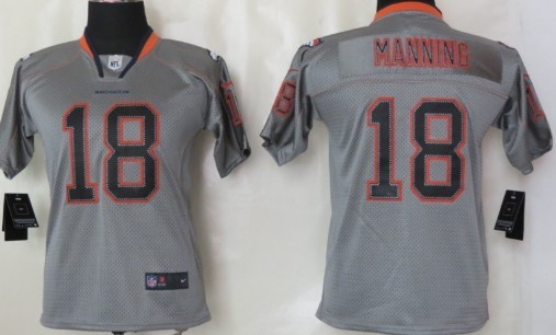 Nike Denver Broncos #18 Peyton Manning Lights Out Gray Kids Jersey